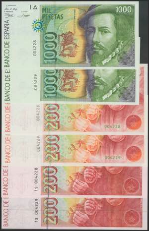 Complete series of 5 banknotes of the 1992 ... 