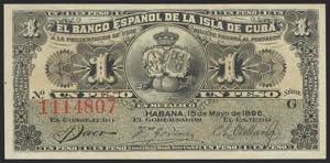 BANCO ESPAÑOL DE LA ISLA DE CUBA. 1 Peso. ... 
