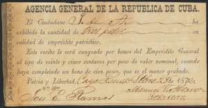 1872. Recibo de la Agencia General de la ... 