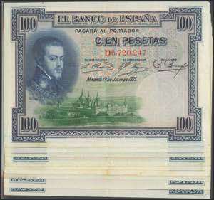 Set of 10 100 Pesetas banknotes issued on ... 