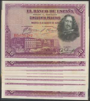 Set of 10 50 Pesetas banknotes issued on ... 