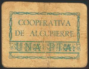 ALCUBIERRE (HUESCA). 1 Peseta. (1937ca). ... 
