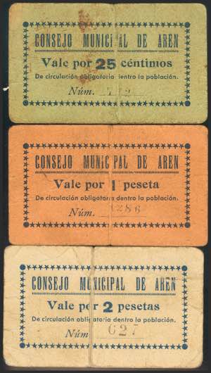 AREN (HUESCA). 25 Céntimos, 1 Peseta y 2 ... 