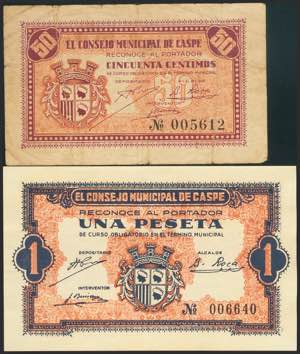 CASPE (HUESCA). 50 Céntimos y 1 Peseta. ... 