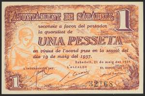 SABADELL (BARCELONA). 1 peseta. May 19, ... 