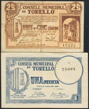 TORELLO (BARCELONA). 25 Cents and 1 Peseta. ... 