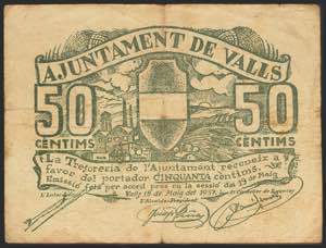 VALLS (TARRAGONA). 50 Céntimos. 19 de Mayo ... 