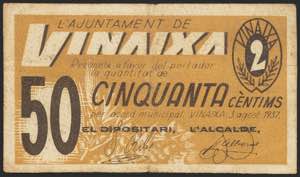 VINAIXA (LERIDA). 50 Céntimos. 3 de Agosto ... 