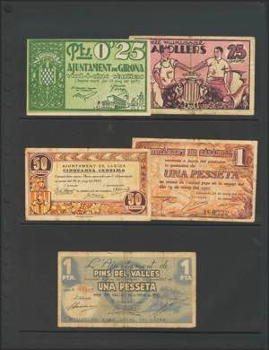 Conjunto de 5 billetes de la Guerra Civil de ... 