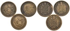 SPANISH STATE. Set of three 1 Peseta coins ... 
