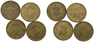 SPANISH STATE. Set of four 1 Peseta coins ... 