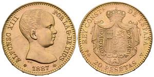 SPANISH STATE. 20 pesetas. (Au. 6.45g / ... 