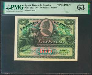 100 pesetas. July 15, 1907. Unnumbered, ... 