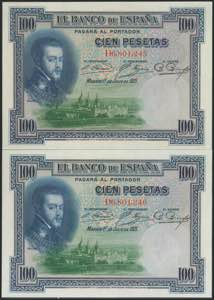 100 pesetas. July 1, 1925. Correlative pair. ... 