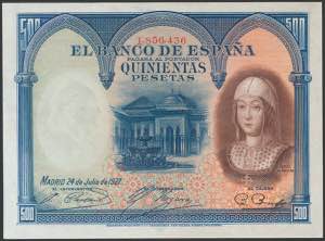 500 pesetas. July 24, 1927. Numbering ... 