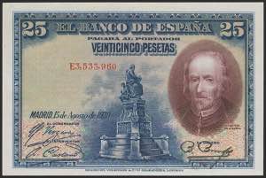 25 pesetas. August 15, 1928. Series E. ... 