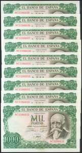 Set of 9 banknotes of 1000 Pesetas issued on ... 