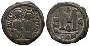 JUSTINO II with SOPHIA. Follis. (Ae. 12.64g ... 