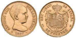 SPANISH STATE (1936-1975). 20 pesetas. (Au. ... 