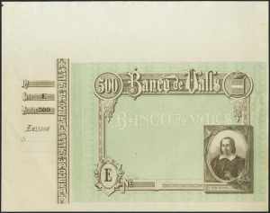 500 pesetas. (1892ca). Bank of Valls. Print ... 