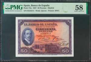 50 pesetas. May 17, 1927. Without series. ... 