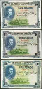 Set of 3 100 Pesetas banknotes issued on ... 