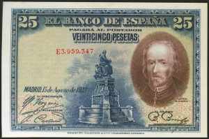 25 pesetas. August 15, 1928. Series E. ... 