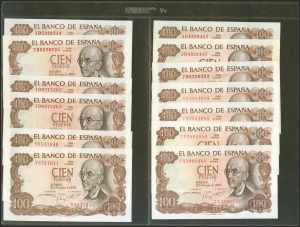 Set of 15 100 Pesetas banknotes issued on ... 