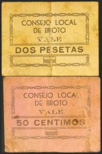 BROTO (HUESCA). 50 Cents and 2 Pesetas. ... 