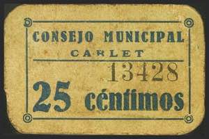 CARLET (VALENCIA). 25 Céntimos. (1936ca). ... 