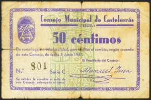 CASTELSERAS (TERUEL). 50 Céntimos. 5 de ... 
