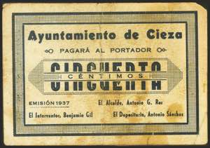 CIEZA (HUESCA). 50 Céntimos. (1937ca). ... 