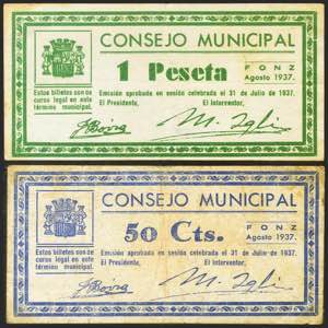 FONZ (HUESCA). 50 Céntimos y 1 Peseta. ... 