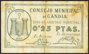 GANDIA (VALENCIA). 25 Céntimos. (1937ca). ... 
