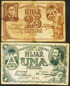HIJAR (TERUEL). 25 Céntimos y 1 Peseta. ... 
