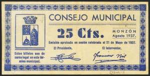 MONZON (HUESCA). 25 Céntimos. 21 de Mayo de ... 
