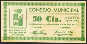 MONZON (HUESCA). 50 Céntimos. 21 de Mayo de ... 