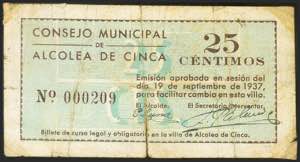 ALCOLEA OF CINCA (HUESCA). 25 cents. ... 