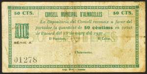 ALMACELLES (LERIDA). 50 Céntimos. 18 de ... 
