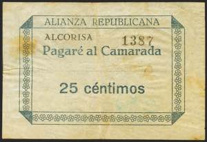 ALCORISA (TERUEL). 25 cents. (1936ca). ... 
