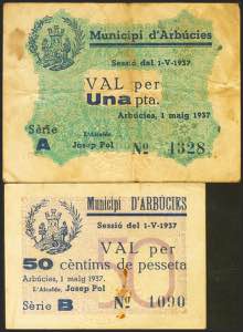 ARBUCIES (GERONA). 50 Céntimos y 1 Peseta. ... 