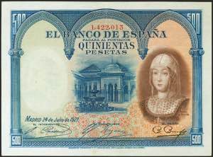 500 pesetas. July 24, 1927. No series and ... 
