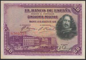50 pesetas. August 15, 1928. No series. ... 