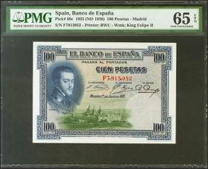 100 pesetas. July 1, 1925. Series F, last ... 