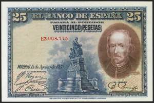 25 pesetas. August 15, 1928. Series E, last ... 