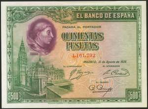 500 pesetas. August 15, 1928. No series. ... 