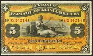 SPANISH BANK OF THE ISLAND OF CUBA. 5 Pesos. ... 