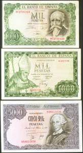 Set of 3 Bank of Spain banknotes, 1000 ... 