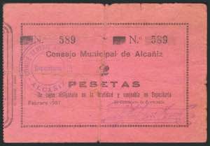 ALCAÑIZ (TERUEL). 2 pesetas. February 1937. ... 