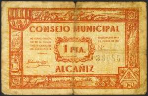 ALCAÑIZ (TERUEL). 1 Peseta. June 1937. ... 